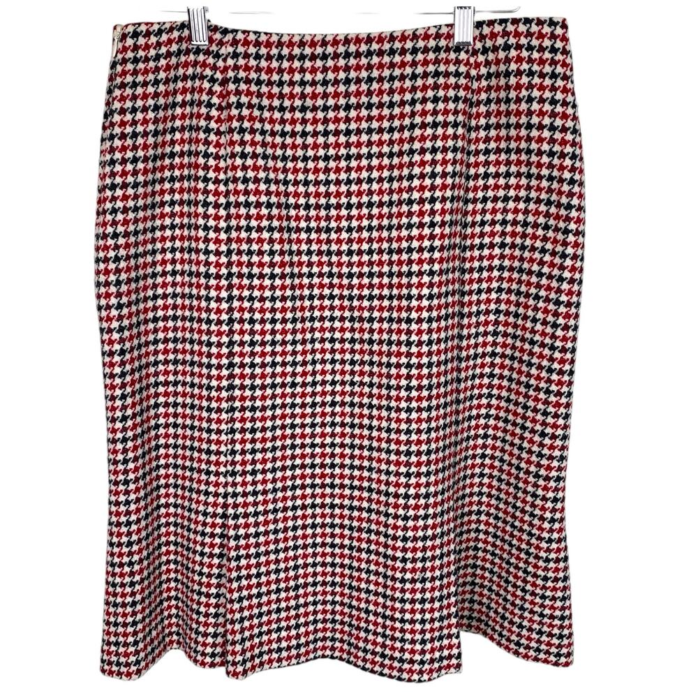 Talbots Women's 12 Wool Skirt Red Black Houndstooth A Line Hem Pleated